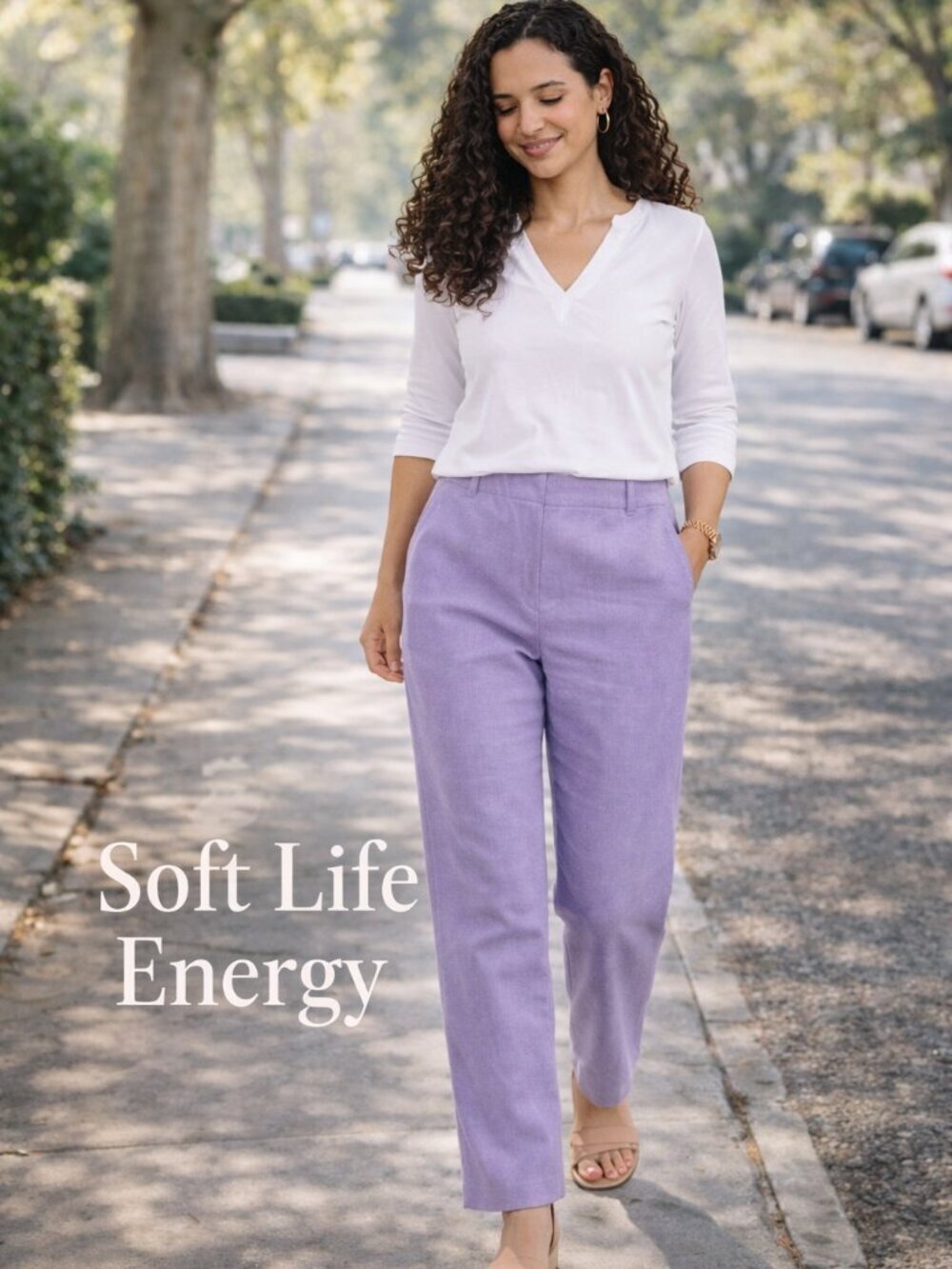 Soft Feminine Lavender Pants Petite Pull-On Straight Leg Cozy Luxe